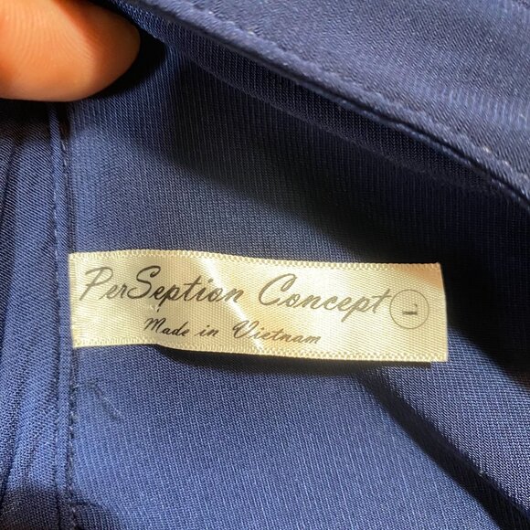 Blue Paisley V-Neck Tunic With 3/4 Sleeves PerSeption Concept Button Womens L - Picture 4 of 11